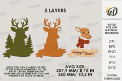Retro Christmas Door Hanger Laser Cut. Reindeer SVG Product Image 2