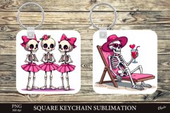 Anti Valentine Keychain PNG, Pink Skeletone Keychain Product Image 1