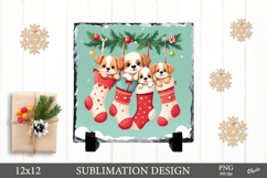 Christmas Slate Sublimation, Puppies in Socks PNG Product Image 1