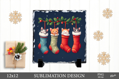 Christmas Slate Sublimation, Kittens in Socks Sublimation Product Image 1