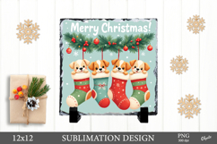 Christmas Slate Sublimation, Puppies in Socks PNG Product Image 1