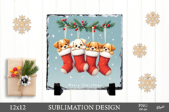 Christmas Slate Sublimation, Puppies in Socks PNG Product Image 1