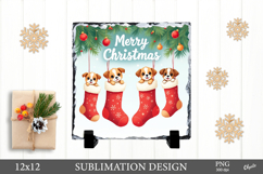 Christmas Slate Sublimation, Puppies in Socks PNG Product Image 1