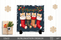 Christmas Slate Sublimation, Kittens in Socks Sublimation PN Product Image 1