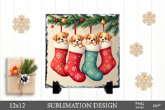 Christmas Slate Sublimation, Puppies in Socks PNG Product Image 1