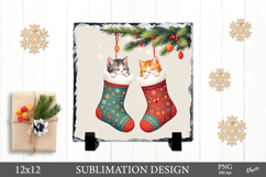 Christmas Slate Sublimation, Cute Kittens in Socks PNG Product Image 1