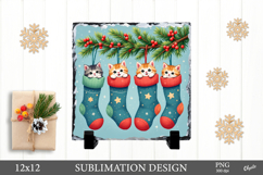 Christmas Slate Sublimation, Cute Kittens in Socks PNG Product Image 1