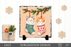 Christmas Slate Sublimation, Cute Kittens in Socks PNG Product Image 1