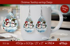 Christmas teardrop earrings sublimation design Snowman png Product Image 1