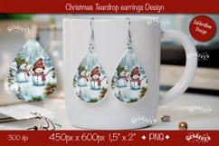 Christmas teardrop earrings sublimation design Snowman png Product Image 1