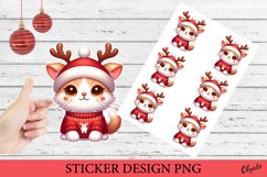 Christmas Kitty Sticker PNG. Christmas Sticker Printable Product Image 1