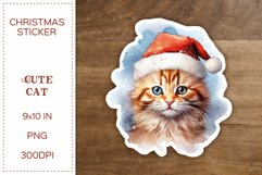 Cute Cat | Christmas Sticker | Watercolor PNG Product Image 1