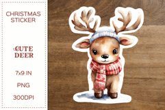 Cute Deer | Christmas Sticker | Watercolor PNG Product Image 1