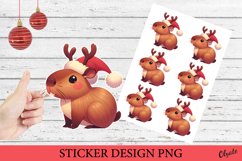 Christmas Capybara Sticker PNG. Christmas Sticker Printable Product Image 1