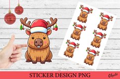 Christmas Capybara Sticker PNG. Funny Sticker Printable PNG Product Image 1