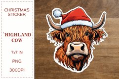 Highland Cow | Christmas Sticker | Watercolor PNG Product Image 1