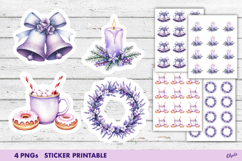 Watercolor Purple Christmas Stickers PNG Product Image 1