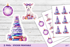 Cute Lilac Christmas Stickers PNG. Watercolor Christmas PNG Product Image 1