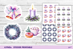 Watercolor Purple Christmas Stickers PNG Product Image 1