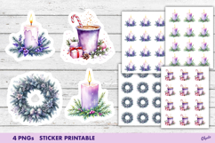 Watercolor Purple Christmas Stickers PNG Product Image 1