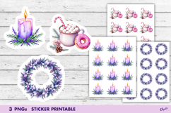Watercolor Purple Christmas Stickers PNG Product Image 1