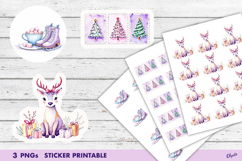 Cute Lilac Christmas Stickers PNG. Watercolor Christmas PNG Product Image 1