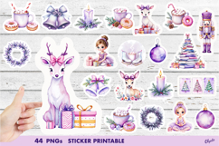 Watercolor Purple Christmas Stickers PNG Product Image 1