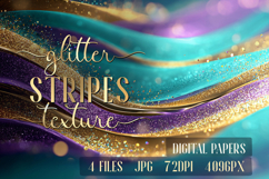 Glitter Teal Violet Golden Stripes backgrounds|Digital Paper Product Image 1