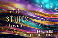 Glitter Teal Violet Golden Stripes backgrounds|Digital Paper Product Image 1