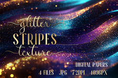 Glitter Digital Paper. Violet Blue Gold Stripes backgrounds Product Image 1