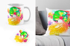Sublimation design. Clipart. Fruit rainbow. Drops of juice or water. Abstraction, surrealism. Bright and colorful. Pillow, sticker, sticker, mug with sublimation design. Bright and colorful.