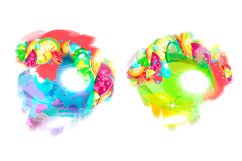 Sublimation design. Clipart. Fruit rainbow. Drops of juice or water. Abstraction, surrealism. Bright and colorful.Drawing of two color spots