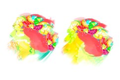 Sublimation design. Clipart. Fruit rainbow. Drops of juice or water. Abstraction, surrealism. Bright and colorful.Drawing of two color spots
