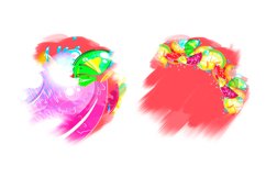 Sublimation design. Clipart. Fruit rainbow. Drops of juice or water. Abstraction, surrealism. Bright and colorful.Drawing of two color spots