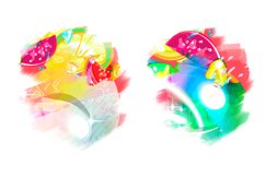 Sublimation design. Clipart. Fruit rainbow. Drops of juice or water. Abstraction, surrealism. Bright and colorful.Drawing of two color spots