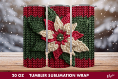 Christmas Poinsettia Tumbler Wrap. Crochet Poinsettia PNG Product Image 1