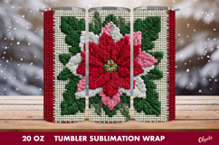 Christmas Poinsettia Tumbler Wrap. Crochet Poinsettia PNG Product Image 1