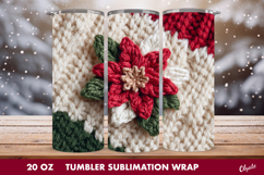 Christmas Poinsettia Tumbler Wrap. Crochet Poinsettia PNG Product Image 1