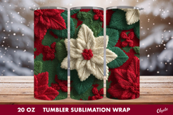 Christmas Poinsettia Tumbler Wrap. Crochet Poinsettia PNG Product Image 1