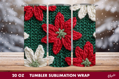 Christmas Poinsettia Tumbler Wrap. Crochet Poinsettia PNG Product Image 1