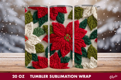 Christmas Poinsettia Tumbler Wrap. Crochet Poinsettia PNG Product Image 1