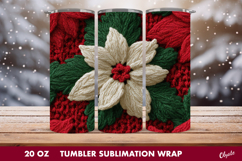 Christmas Poinsettia Tumbler Wrap PNG. Crochet Poinsettia Product Image 1