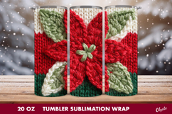 Christmas Poinsettia Tumbler Wrap PNG. Crochet Poinsettia Product Image 1