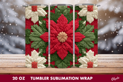 Christmas Poinsettia Tumbler Wrap PNG. Crochet Poinsettia Product Image 1