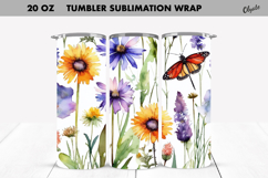 Watercolor Wildflower Tumbler Wrap. 20 OZ Tumbler PNG Product Image 1
