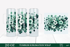 St Patrik’s Day Tumbler Wrap. Green Floral PNG. 20 OZ Product Image 1