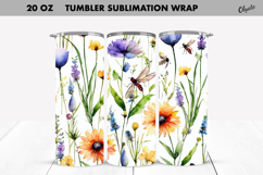 Watercolor Wildflower Tumbler Wrap. 20 OZ Tumbler PNG Product Image 1