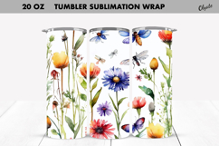 Watercolor Wildflower Tumbler Wrap. 20 OZ Tumbler PNG Product Image 1