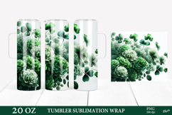 St Patrik’s Day Tumbler Wrap. Green Flowers PNG Product Image 1