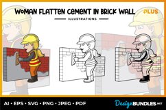 Woman Flatten Cement In Brick Wall Illustrations Product Image 1